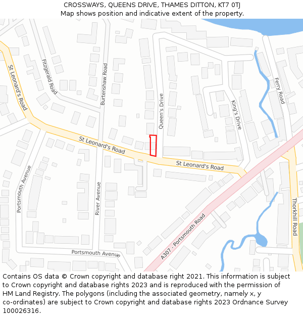 CROSSWAYS, QUEENS DRIVE, THAMES DITTON, KT7 0TJ: Location map and indicative extent of plot