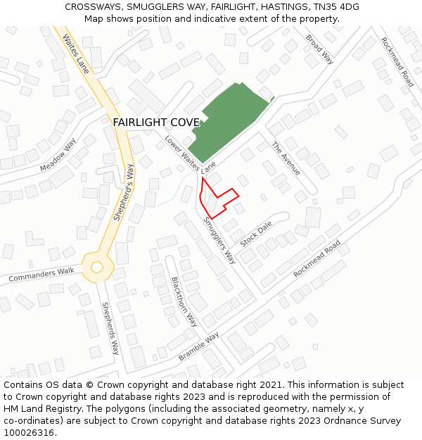 CROSSWAYS, SMUGGLERS WAY, FAIRLIGHT, HASTINGS, TN35 4DG: Location map and indicative extent of plot