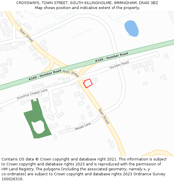 CROSSWAYS, TOWN STREET, SOUTH KILLINGHOLME, IMMINGHAM, DN40 3BZ: Location map and indicative extent of plot