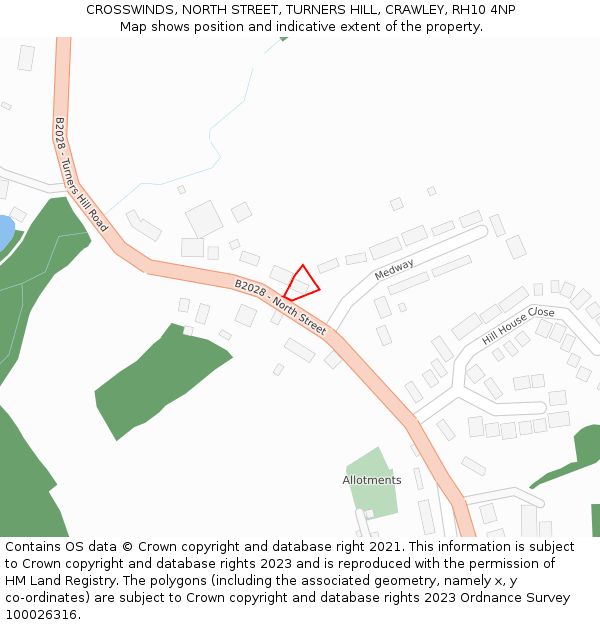 CROSSWINDS, NORTH STREET, TURNERS HILL, CRAWLEY, RH10 4NP: Location map and indicative extent of plot