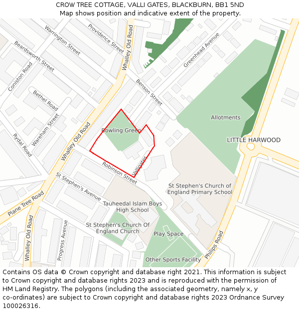 CROW TREE COTTAGE, VALLI GATES, BLACKBURN, BB1 5ND: Location map and indicative extent of plot