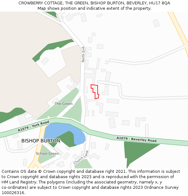 CROWBERRY COTTAGE, THE GREEN, BISHOP BURTON, BEVERLEY, HU17 8QA: Location map and indicative extent of plot
