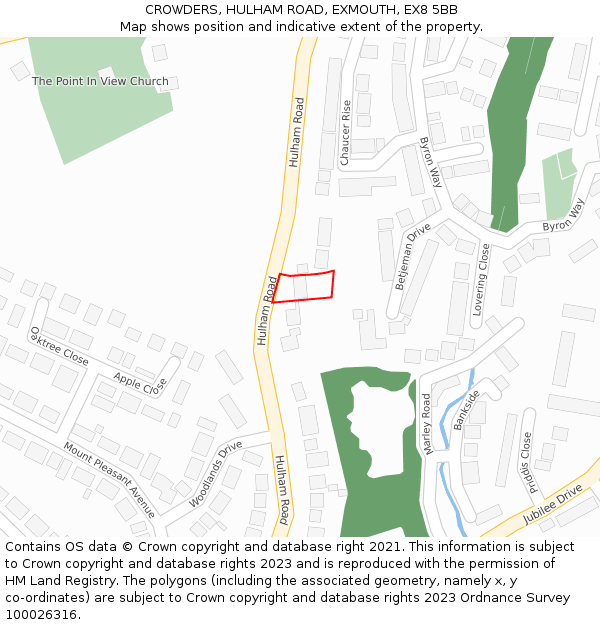 CROWDERS, HULHAM ROAD, EXMOUTH, EX8 5BB: Location map and indicative extent of plot