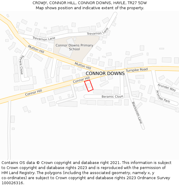 CROWJY, CONNOR HILL, CONNOR DOWNS, HAYLE, TR27 5DW: Location map and indicative extent of plot