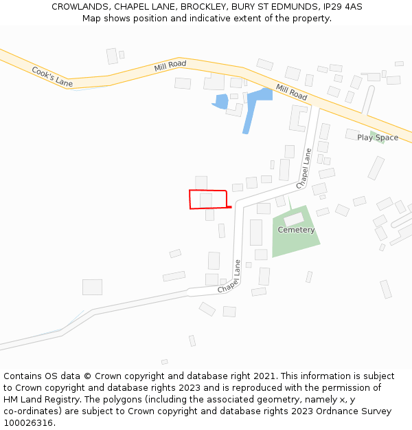 CROWLANDS, CHAPEL LANE, BROCKLEY, BURY ST EDMUNDS, IP29 4AS: Location map and indicative extent of plot