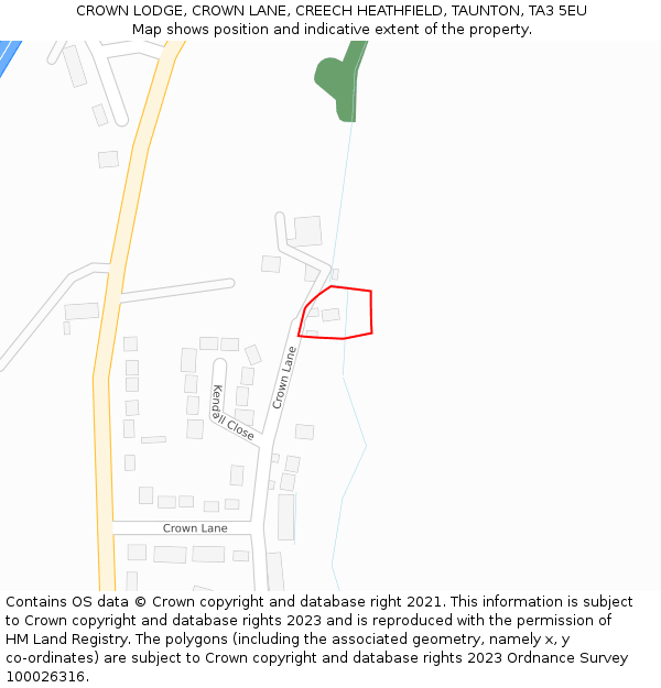 CROWN LODGE, CROWN LANE, CREECH HEATHFIELD, TAUNTON, TA3 5EU: Location map and indicative extent of plot