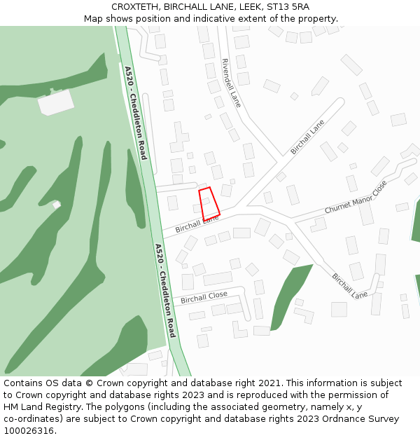 CROXTETH, BIRCHALL LANE, LEEK, ST13 5RA: Location map and indicative extent of plot