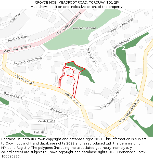 CROYDE HOE, MEADFOOT ROAD, TORQUAY, TQ1 2JP: Location map and indicative extent of plot