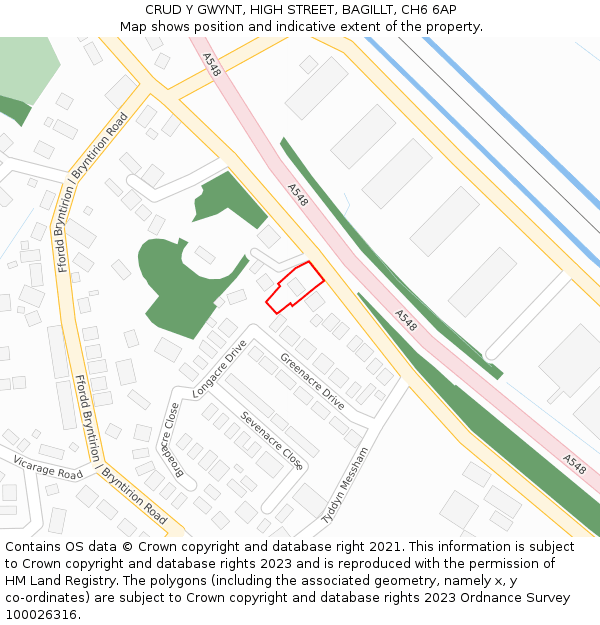 CRUD Y GWYNT, HIGH STREET, BAGILLT, CH6 6AP: Location map and indicative extent of plot