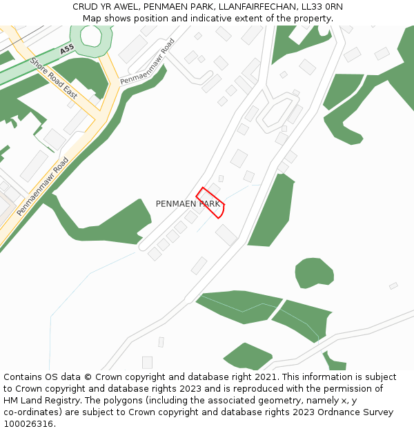 CRUD YR AWEL, PENMAEN PARK, LLANFAIRFECHAN, LL33 0RN: Location map and indicative extent of plot