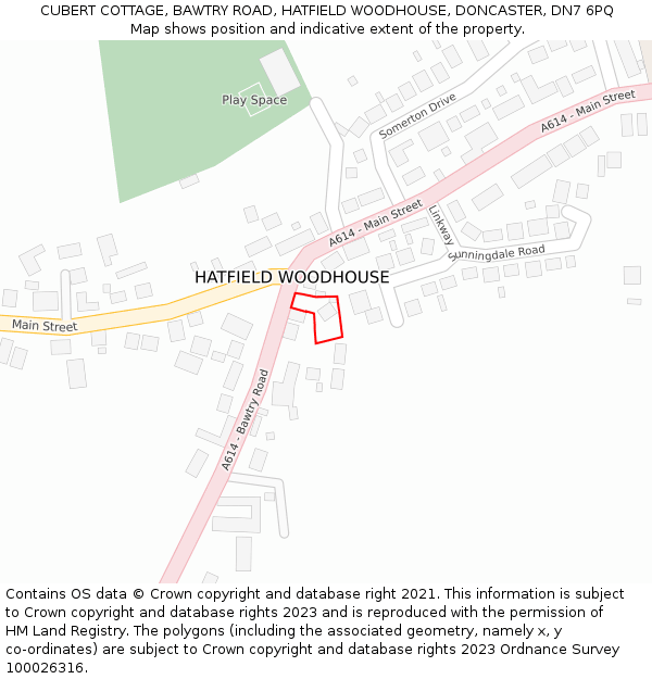 CUBERT COTTAGE, BAWTRY ROAD, HATFIELD WOODHOUSE, DONCASTER, DN7 6PQ: Location map and indicative extent of plot