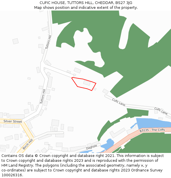 CUFIC HOUSE, TUTTORS HILL, CHEDDAR, BS27 3JG: Location map and indicative extent of plot