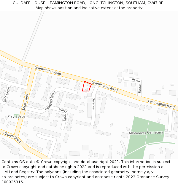 CULDAFF HOUSE, LEAMINGTON ROAD, LONG ITCHINGTON, SOUTHAM, CV47 9PL: Location map and indicative extent of plot