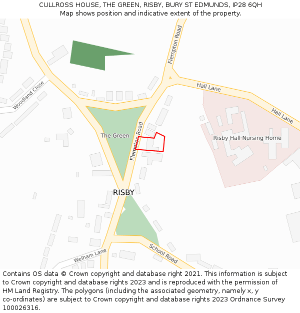 CULLROSS HOUSE, THE GREEN, RISBY, BURY ST EDMUNDS, IP28 6QH: Location map and indicative extent of plot