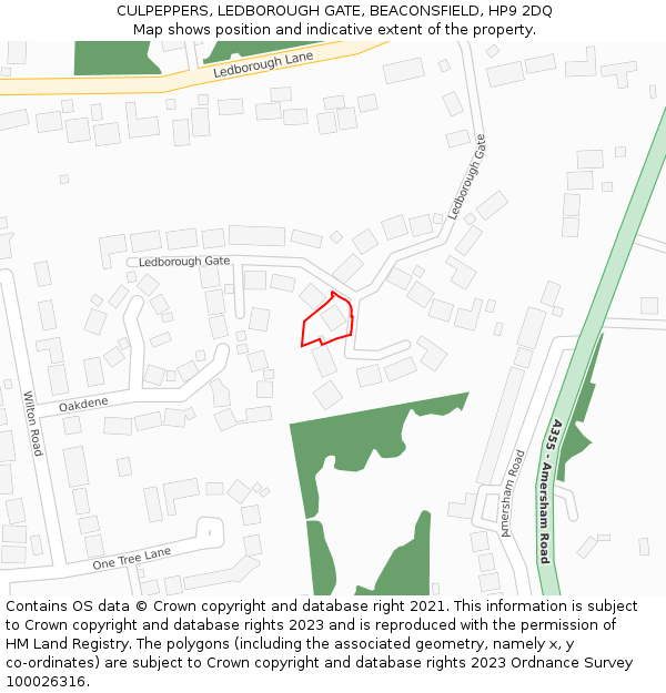 CULPEPPERS, LEDBOROUGH GATE, BEACONSFIELD, HP9 2DQ: Location map and indicative extent of plot