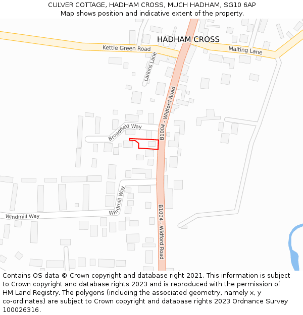 CULVER COTTAGE, HADHAM CROSS, MUCH HADHAM, SG10 6AP: Location map and indicative extent of plot