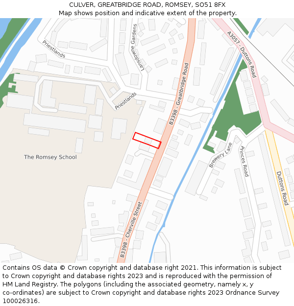 CULVER, GREATBRIDGE ROAD, ROMSEY, SO51 8FX: Location map and indicative extent of plot