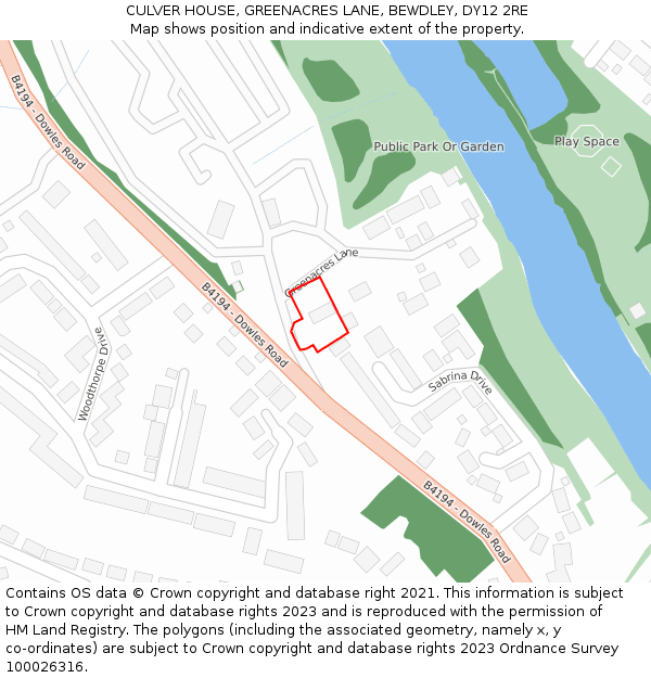 CULVER HOUSE, GREENACRES LANE, BEWDLEY, DY12 2RE: Location map and indicative extent of plot