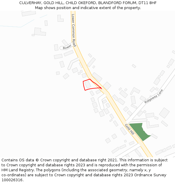 CULVERHAY, GOLD HILL, CHILD OKEFORD, BLANDFORD FORUM, DT11 8HF: Location map and indicative extent of plot