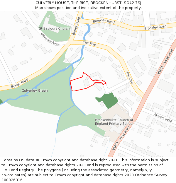 CULVERLY HOUSE, THE RISE, BROCKENHURST, SO42 7SJ: Location map and indicative extent of plot