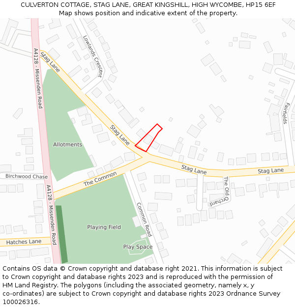 CULVERTON COTTAGE, STAG LANE, GREAT KINGSHILL, HIGH WYCOMBE, HP15 6EF: Location map and indicative extent of plot