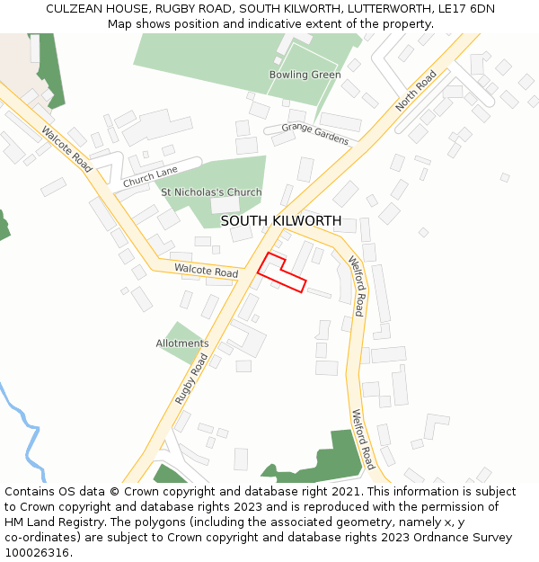 CULZEAN HOUSE, RUGBY ROAD, SOUTH KILWORTH, LUTTERWORTH, LE17 6DN: Location map and indicative extent of plot