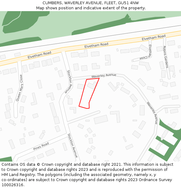CUMBERS, WAVERLEY AVENUE, FLEET, GU51 4NW: Location map and indicative extent of plot
