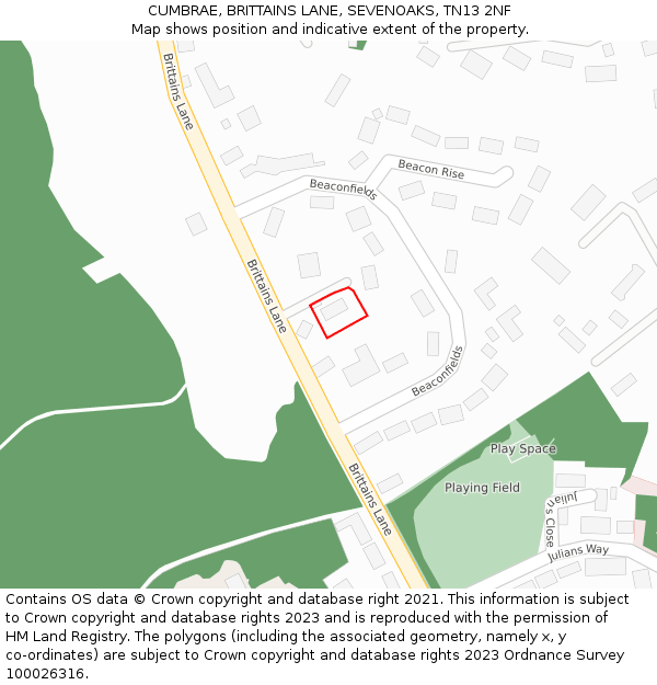 CUMBRAE, BRITTAINS LANE, SEVENOAKS, TN13 2NF: Location map and indicative extent of plot