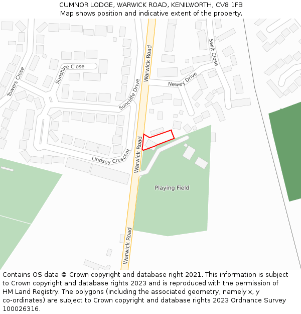CUMNOR LODGE, WARWICK ROAD, KENILWORTH, CV8 1FB: Location map and indicative extent of plot