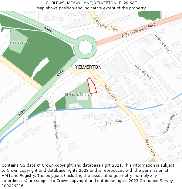 CURLEWS, MEAVY LANE, YELVERTON, PL20 6AE: Location map and indicative extent of plot