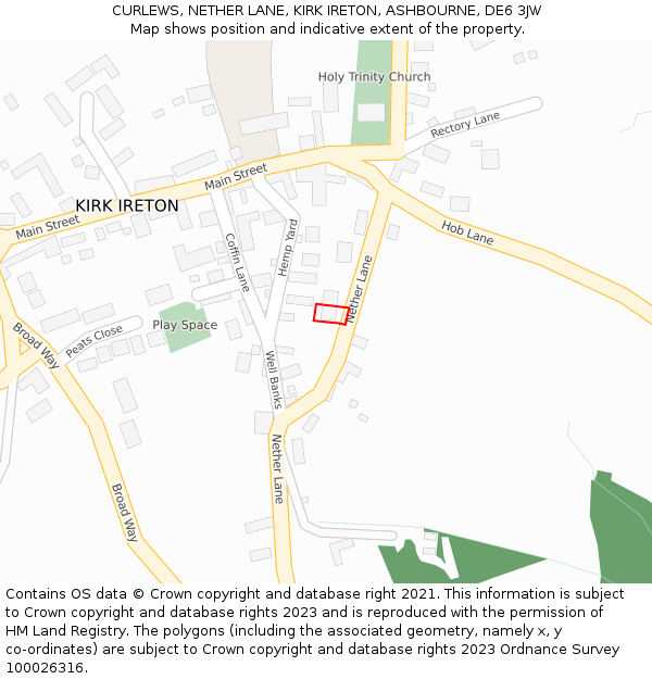 CURLEWS, NETHER LANE, KIRK IRETON, ASHBOURNE, DE6 3JW: Location map and indicative extent of plot