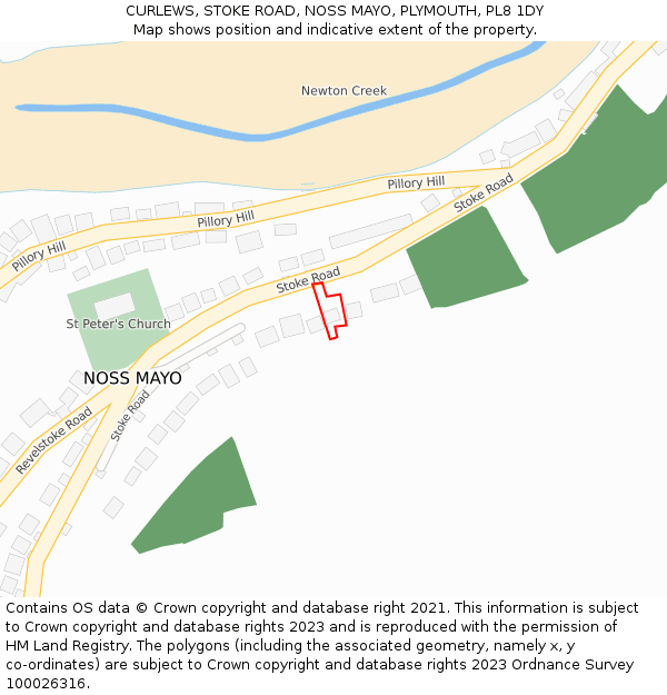 CURLEWS, STOKE ROAD, NOSS MAYO, PLYMOUTH, PL8 1DY: Location map and indicative extent of plot