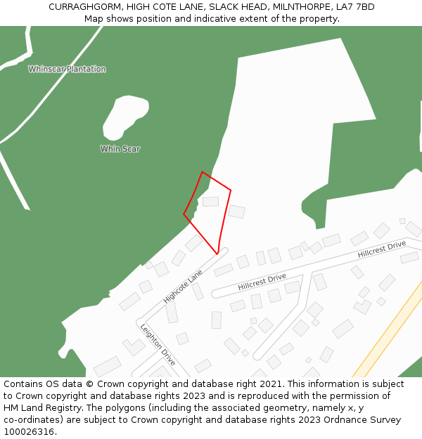 CURRAGHGORM, HIGH COTE LANE, SLACK HEAD, MILNTHORPE, LA7 7BD: Location map and indicative extent of plot