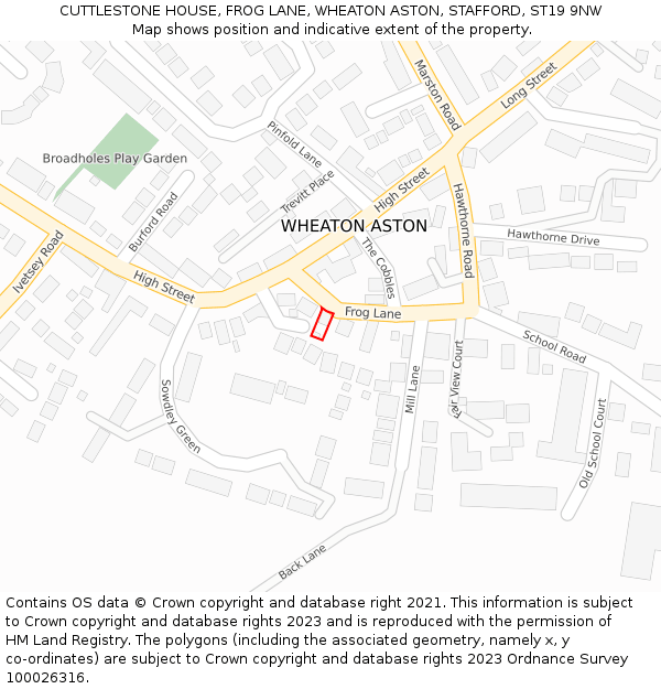 CUTTLESTONE HOUSE, FROG LANE, WHEATON ASTON, STAFFORD, ST19 9NW: Location map and indicative extent of plot