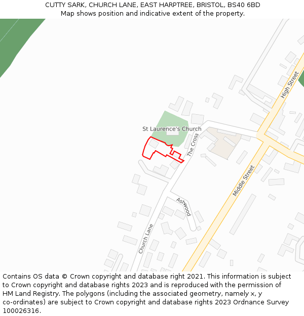CUTTY SARK, CHURCH LANE, EAST HARPTREE, BRISTOL, BS40 6BD: Location map and indicative extent of plot