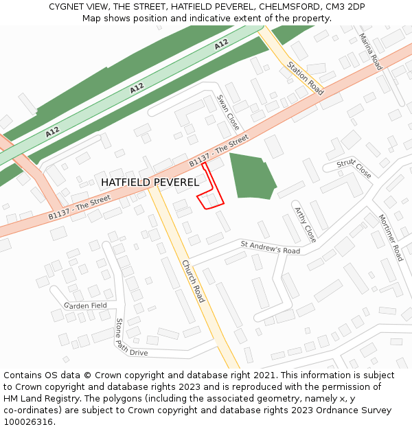 CYGNET VIEW, THE STREET, HATFIELD PEVEREL, CHELMSFORD, CM3 2DP: Location map and indicative extent of plot