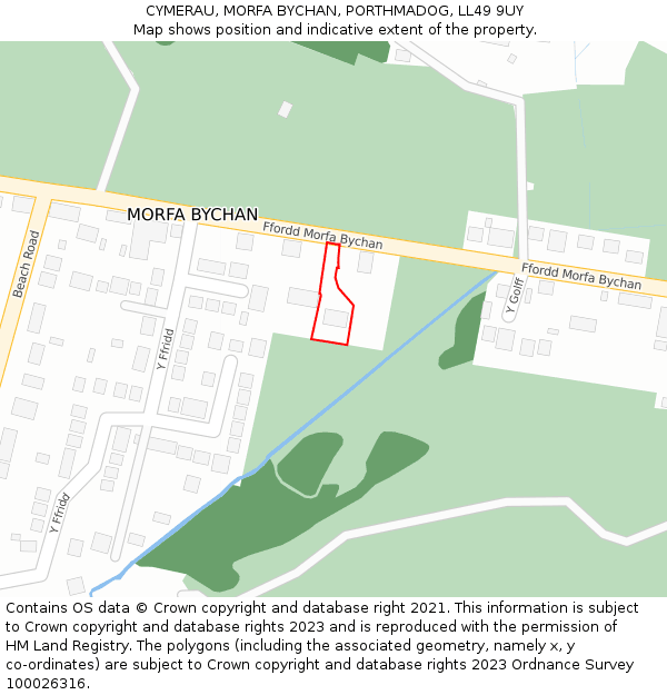 CYMERAU, MORFA BYCHAN, PORTHMADOG, LL49 9UY: Location map and indicative extent of plot