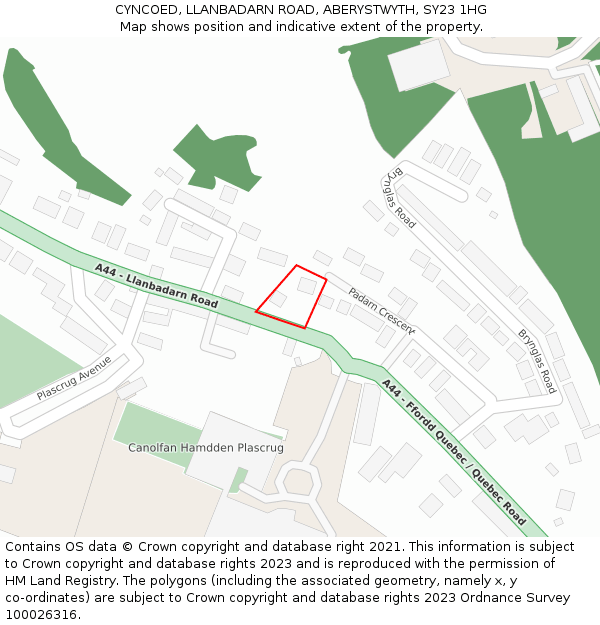 CYNCOED, LLANBADARN ROAD, ABERYSTWYTH, SY23 1HG: Location map and indicative extent of plot