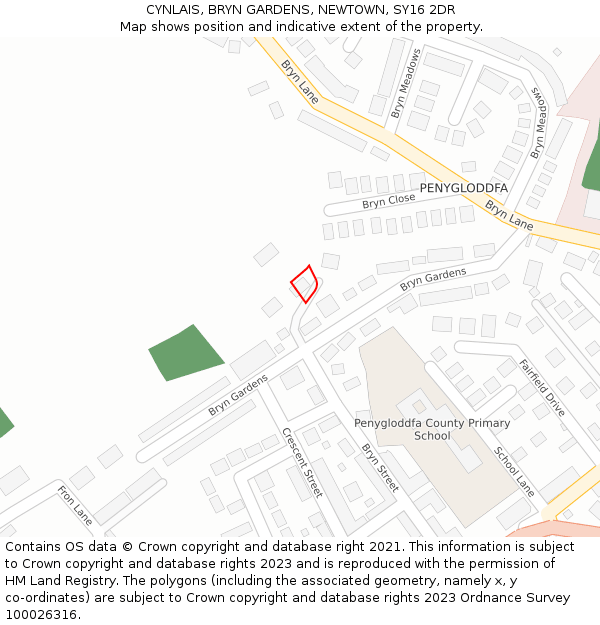 CYNLAIS, BRYN GARDENS, NEWTOWN, SY16 2DR: Location map and indicative extent of plot