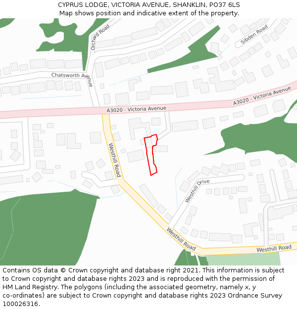 CYPRUS LODGE, VICTORIA AVENUE, SHANKLIN, PO37 6LS: Location map and indicative extent of plot