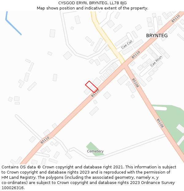 CYSGOD ERYRI, BRYNTEG, LL78 8JG: Location map and indicative extent of plot