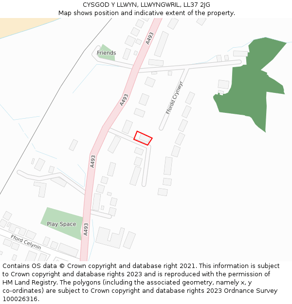 CYSGOD Y LLWYN, LLWYNGWRIL, LL37 2JG: Location map and indicative extent of plot