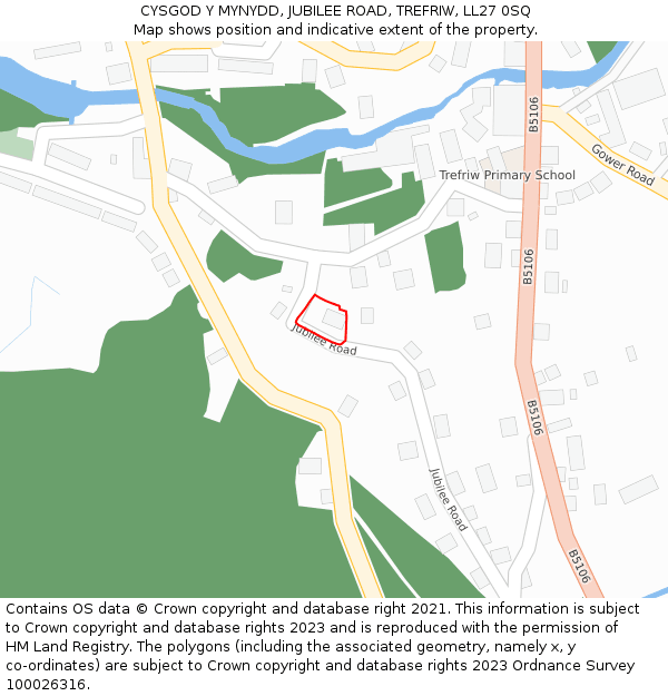 CYSGOD Y MYNYDD, JUBILEE ROAD, TREFRIW, LL27 0SQ: Location map and indicative extent of plot