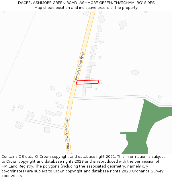 DACRE, ASHMORE GREEN ROAD, ASHMORE GREEN, THATCHAM, RG18 9ES: Location map and indicative extent of plot