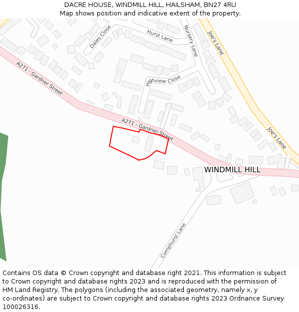 DACRE HOUSE, WINDMILL HILL, HAILSHAM, BN27 4RU: Location map and indicative extent of plot