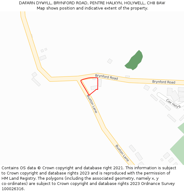 DAFARN DYWYLL, BRYNFORD ROAD, PENTRE HALKYN, HOLYWELL, CH8 8AW: Location map and indicative extent of plot