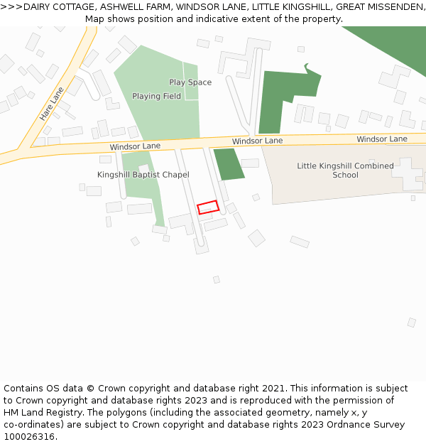 DAIRY COTTAGE, ASHWELL FARM, WINDSOR LANE, LITTLE KINGSHILL, GREAT MISSENDEN, HP16 0DZ: Location map and indicative extent of plot