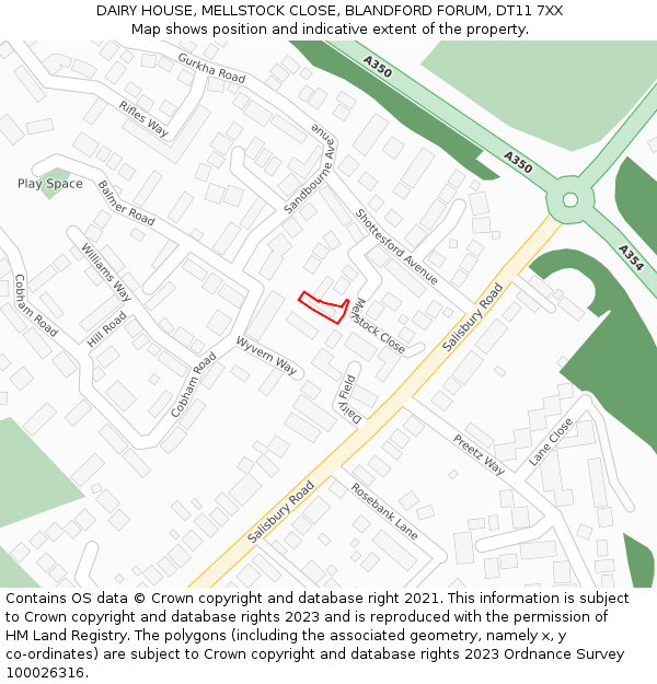 DAIRY HOUSE, MELLSTOCK CLOSE, BLANDFORD FORUM, DT11 7XX: Location map and indicative extent of plot