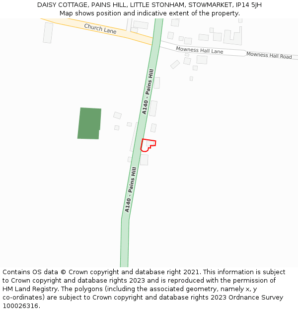 DAISY COTTAGE, PAINS HILL, LITTLE STONHAM, STOWMARKET, IP14 5JH: Location map and indicative extent of plot