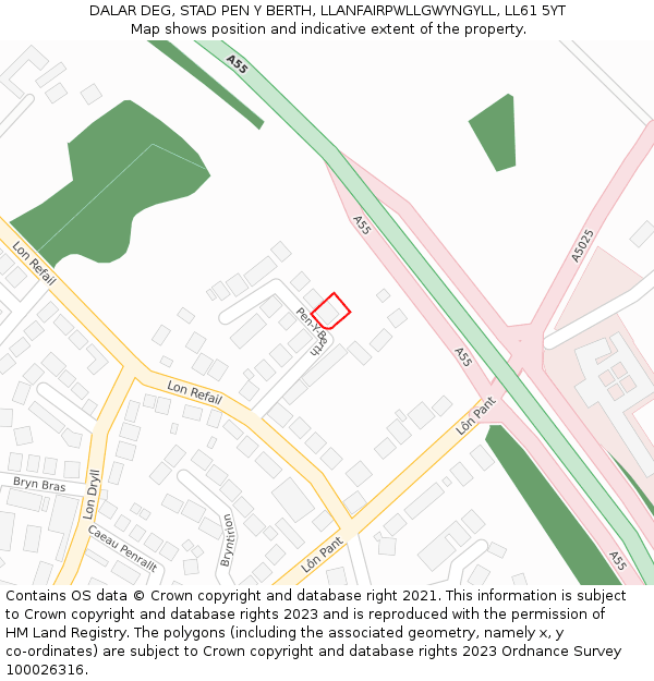 DALAR DEG, STAD PEN Y BERTH, LLANFAIRPWLLGWYNGYLL, LL61 5YT: Location map and indicative extent of plot